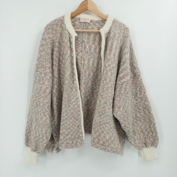 Vintage Handmade Chunky Knit Cardigan XL Cream Slouchy Cozy...